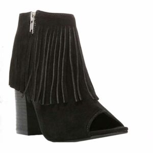 CARLOS SANTANA Jasper Black Suede Fringe Peep Toe Booties 6.